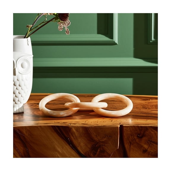 Decorative Chain Link Sculpture - Modern Polyresin Accent Piece - Glam Aesthetic Home & Office Table Decor - Elegant Centerpiece - 2" Ivory & Tan