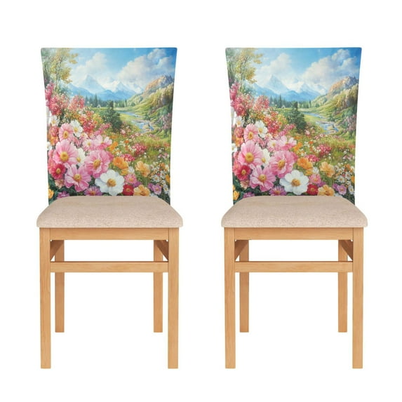 Decorative Chair Back Cover One Size x2 Chair Cover Dining Chair Slipcovers Chair Back Decoration Festival Chair Decoration Beautiful Flower Scene
