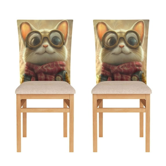 Decorative Chair Back Cover One Size x2 Chair Cover Dining Chair Slipcovers Chair Back Decoration Festival Chair Decoration Super Cute Cat