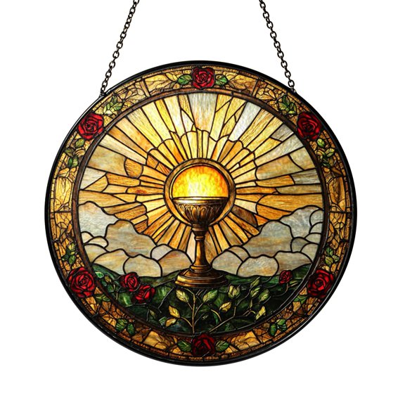 Decorative Chalice Sunburst Stained Glass Suncatcher – Artistic Window Decor