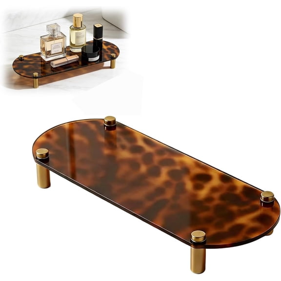 Decorative Cheetah Pattern Vanity Tray, Acrylic Catch-all Plate for Jewelry & Makeup, Modern Animal Print Home Decor for Dresser