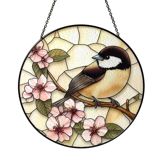 Decorative Chickadee Bird Acrylic Suncatcher Window Hanging, Stained Glass Style Spring Bird Window Panel Art, Nature Window Decoration Gift for Bird Lovers