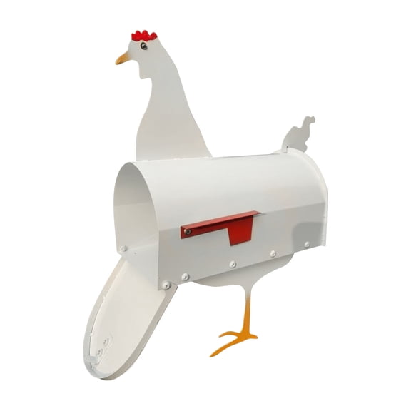Decorative Chicken Shaped Mailbox for Outdoor Use, Durable Metal Farmhouse Mail Box with Unique Animal Design, Weather Resistant, Large Capacity for Residential Homes and Gardens