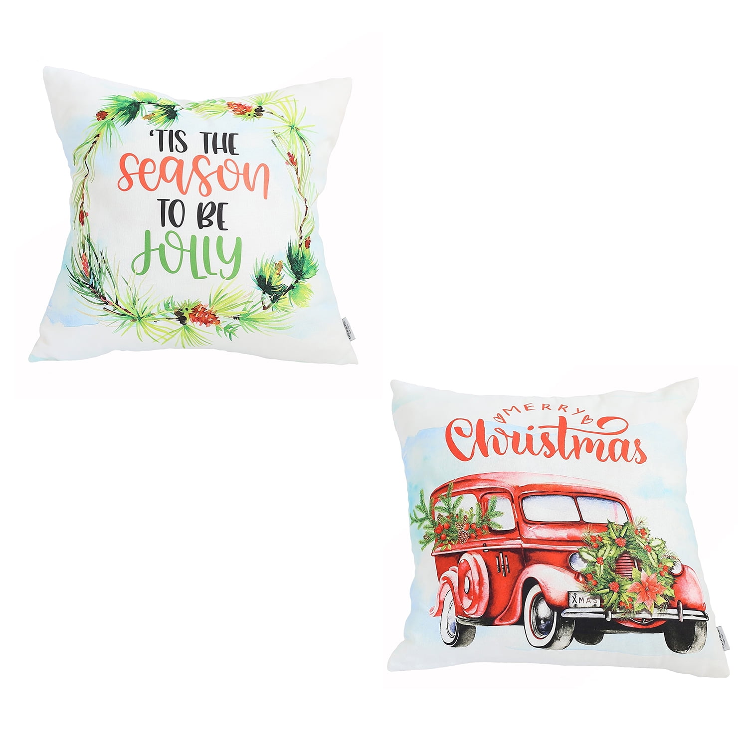 Festive Red and White Polyester Christmas Pillow Covers Set