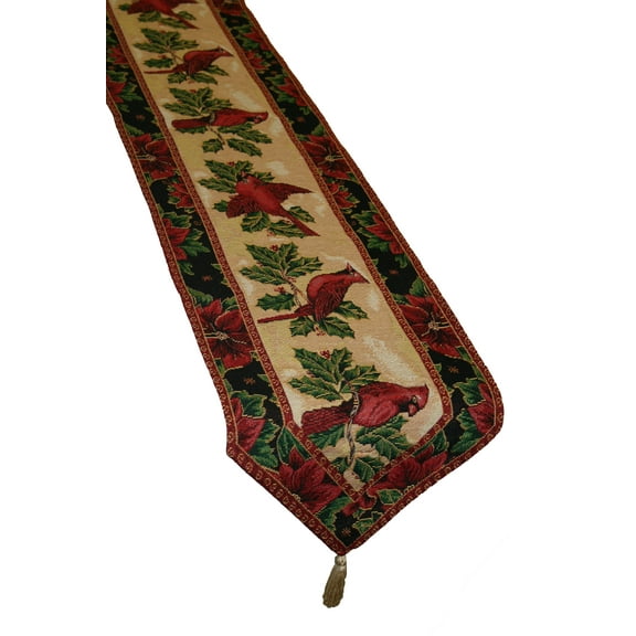 Decorative Christmas Cardinal Design Tapestry, 13" X 70" Table Runner