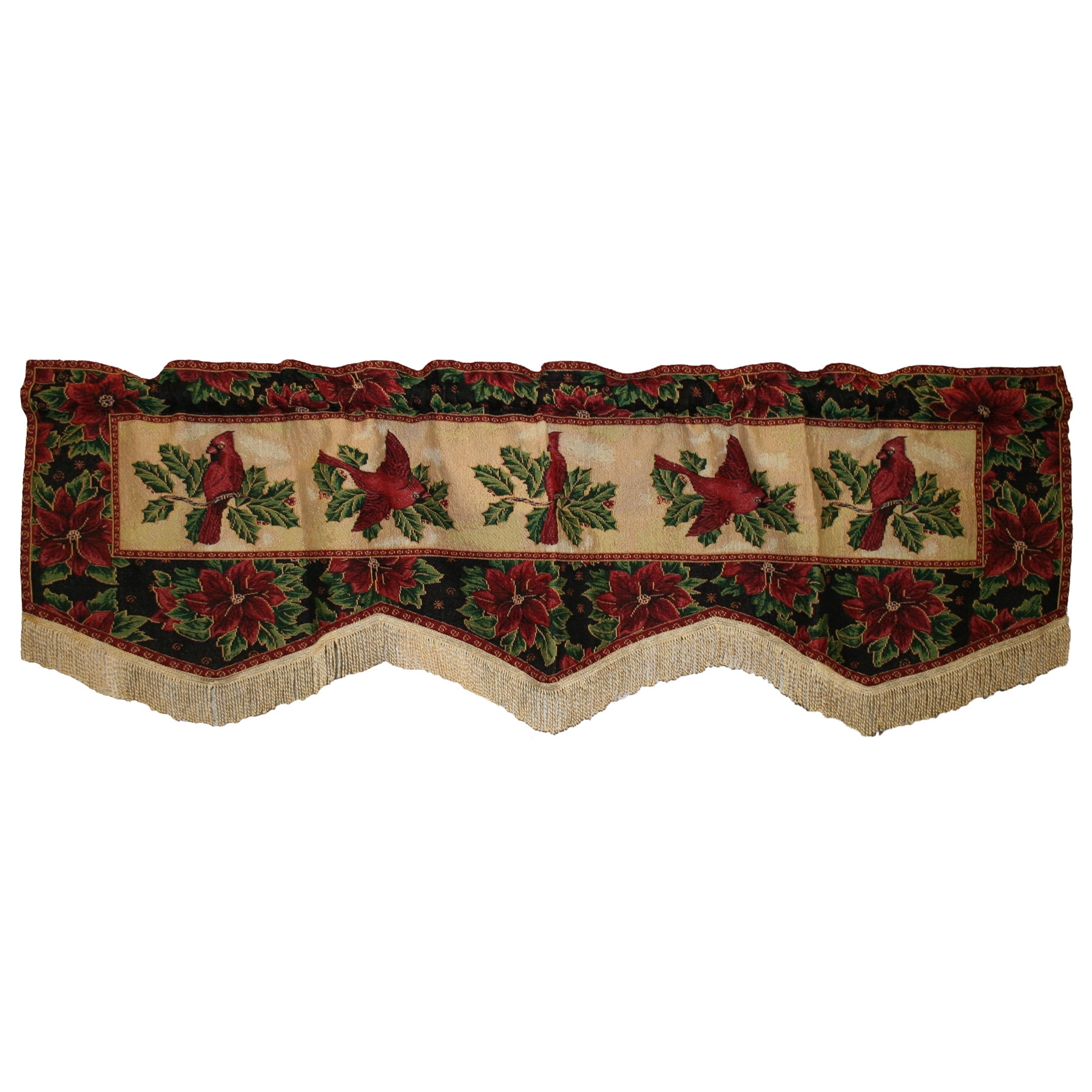 Christmas Cardinal Design Tapestry Window Valance with Fringe