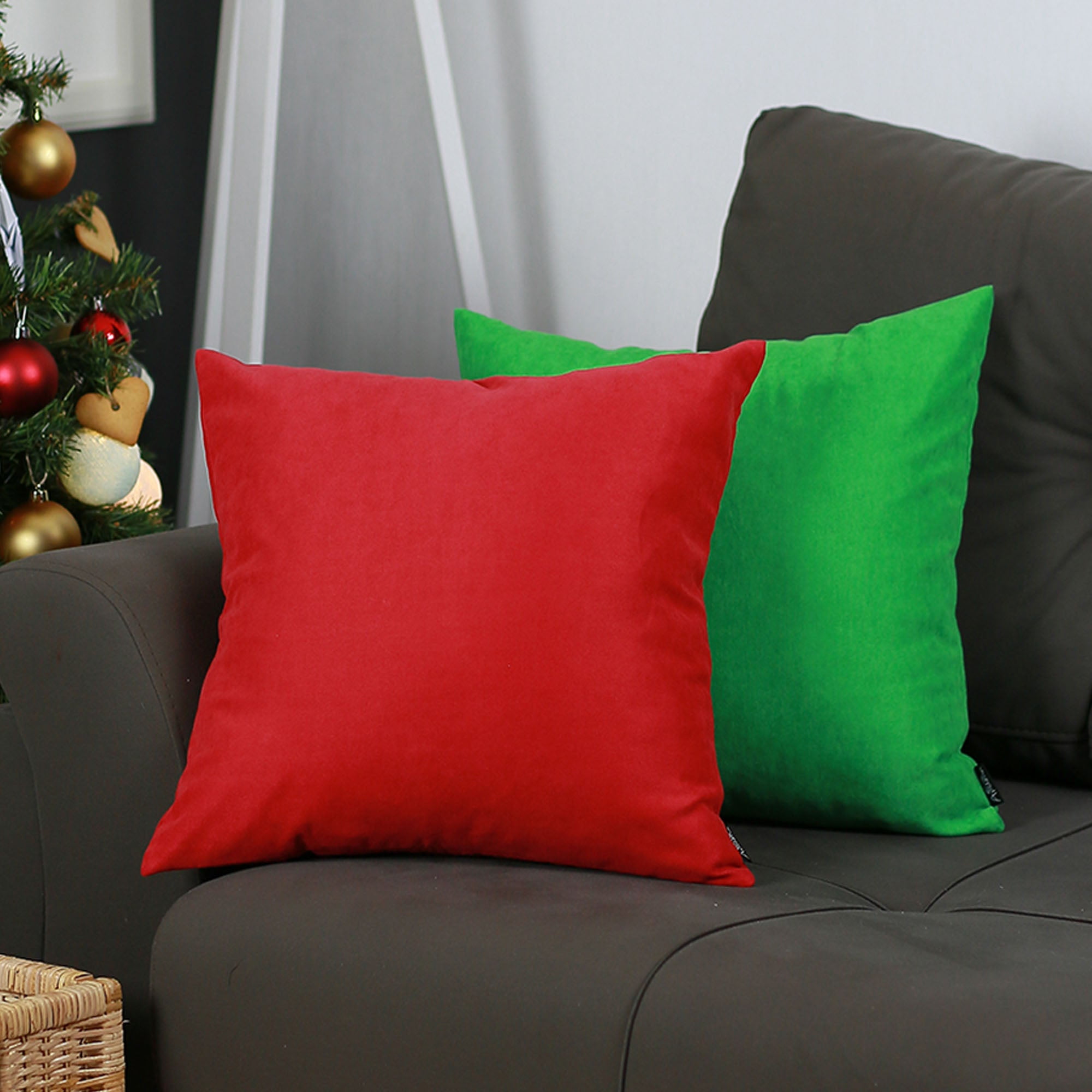Festive Red and Green Polyester Euro Throw Pillow Set