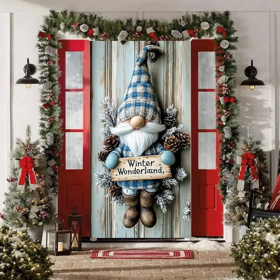 Decorative Christmas Day Door Cover with Blue Santa Claus Pattern, Door Covers for Christmas Decorations Or Festival Party Decor 70.87×35.43Inch Multicolor