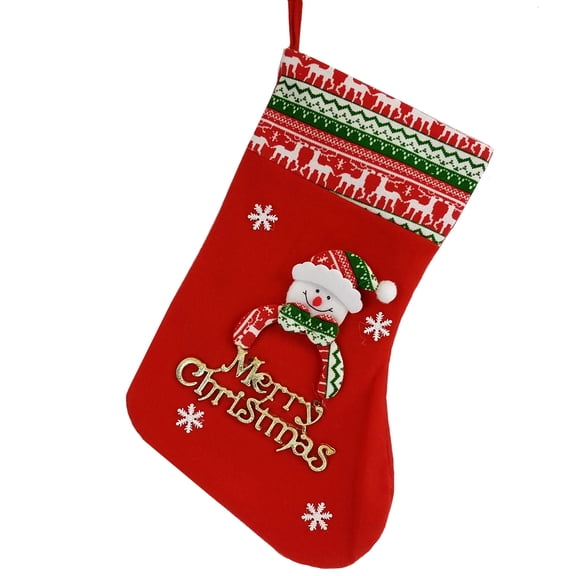 Decorative Christmas Felt Stocking "Snowman and Merry Christmas" Design, 14.5"