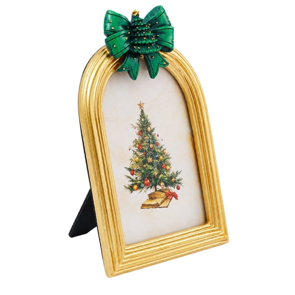 Decorative Christmas Photo Frame with Built-In Easels Back and Bowknot Decoration for Seasonal Tabletop & Wall Decoration Display