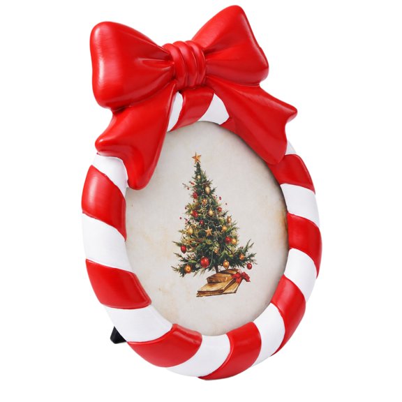 Decorative Christmas Photo Frame with Built-In Easels Back and Bowknot Decoration for Seasonal Tabletop & Wall Decoration Display