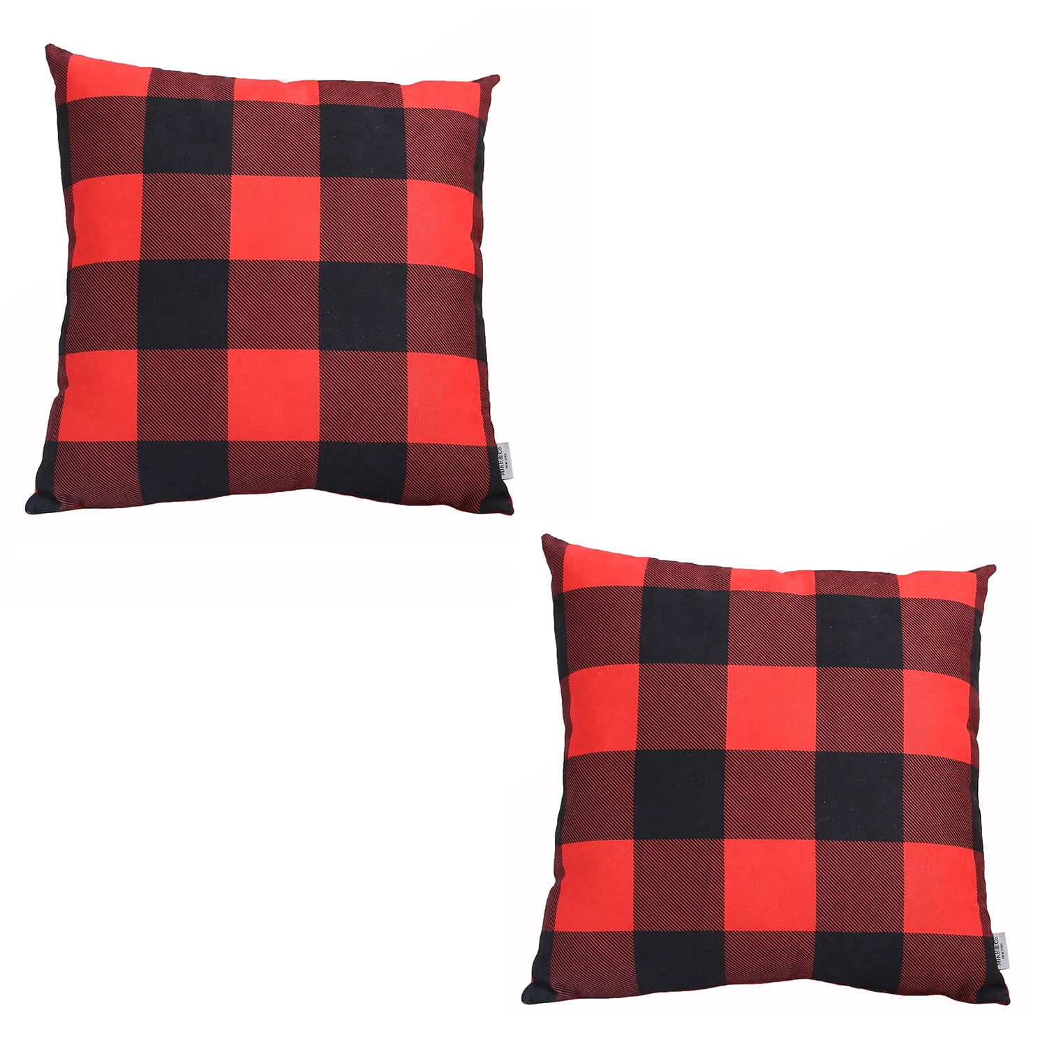Red and Black Plaid Polyester Euro Pillow Covers, 18" x 18"