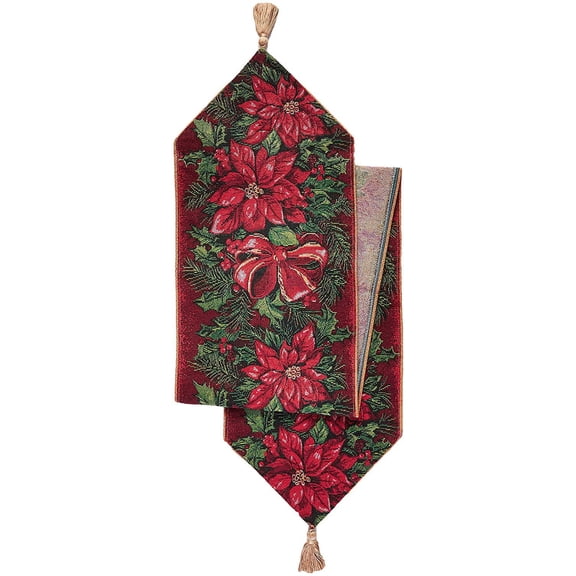 Decorative Christmas Poinsettias Design Tapestry, 13" X 70" Table Runner