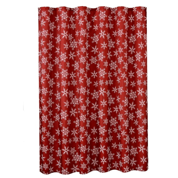 Decorative Christmas Printed Snowflakes Design Red Shower Curtain - 72" X 72"