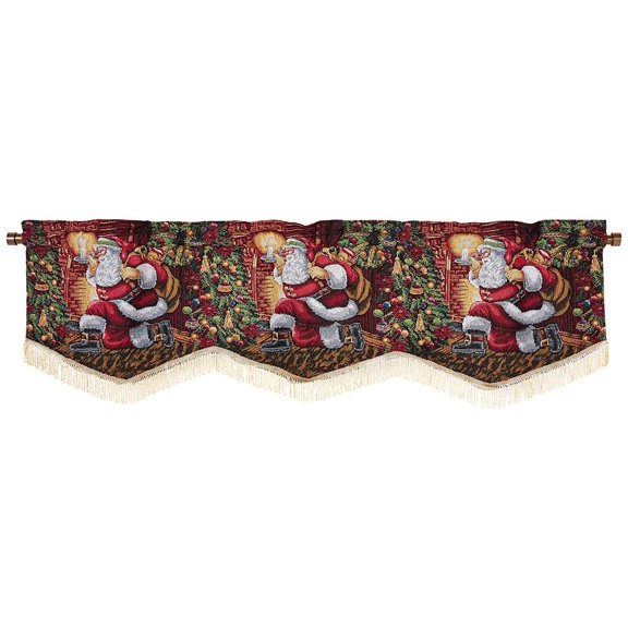 Violet Linen Christmas Santa Claus Tapestry Window Valance, Santa Claus, 60" x 15", Rod Pocket Curtain Straight Valance