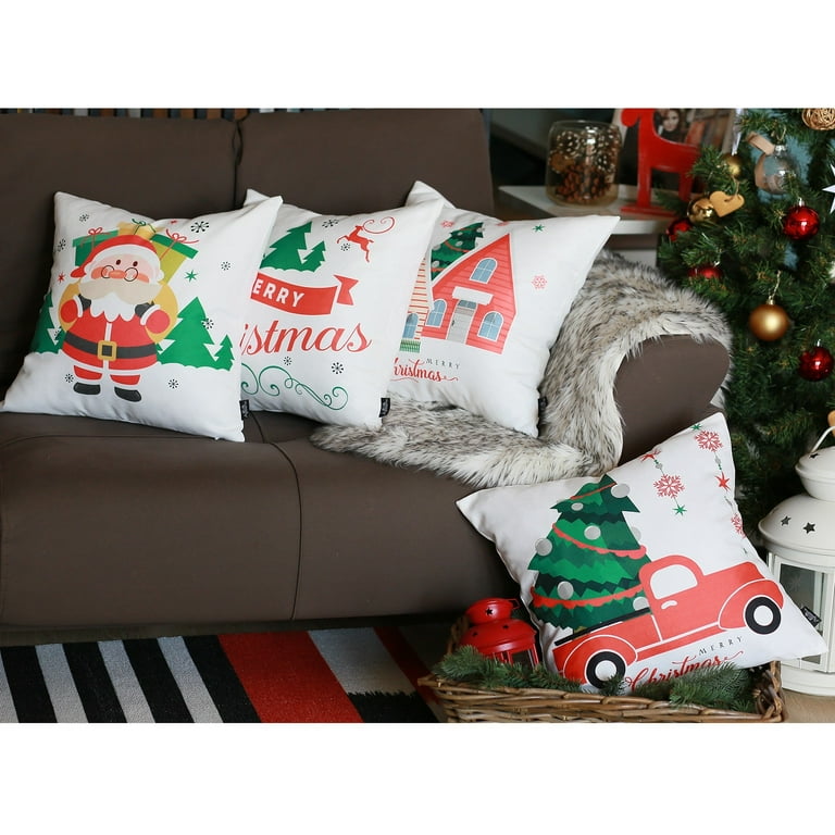 Mike & Co. New York Merry Christmas Decorative Single Throw Pillow 18 in. x 18 in. White and Red Square for Couch, Bedding, White/ Red