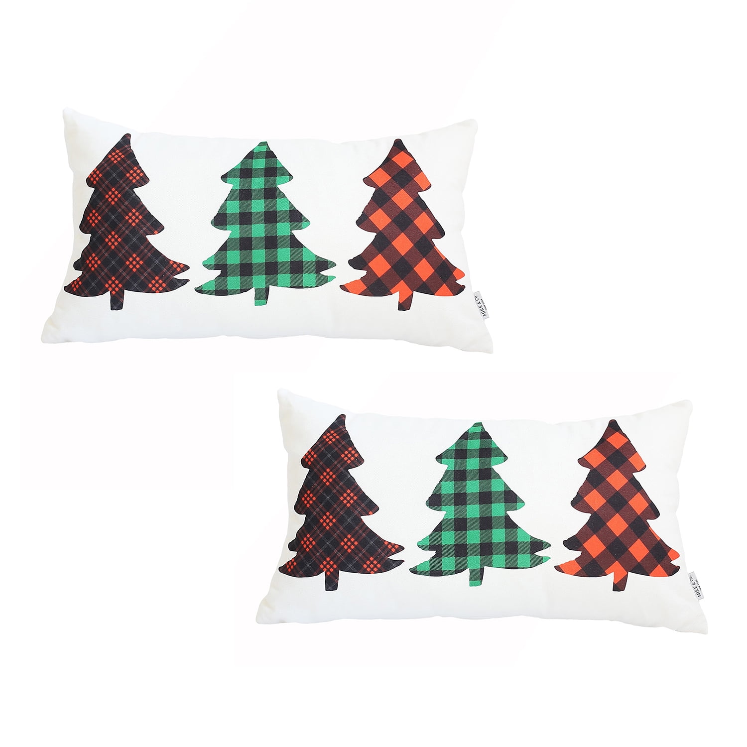 Festive White and Red Polyester Christmas Tree Pillow Covers, Set of 2