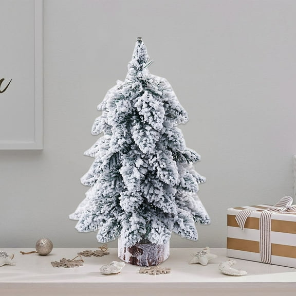 Decorative Christmas Trees,Grounded Christmas Decorations with Wooden Base,Beach Tabletop Christmas Tree Decoration, Holiday for Home Office Desk ,White