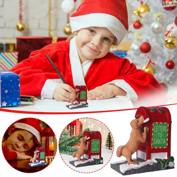 Decorative Christmas Village Accessories for Collection, Resin Mailbox Dog Animal Ornament, 2.4 Inch Christmas Village Figurines, Cute Doggy Statues Decor Indoor