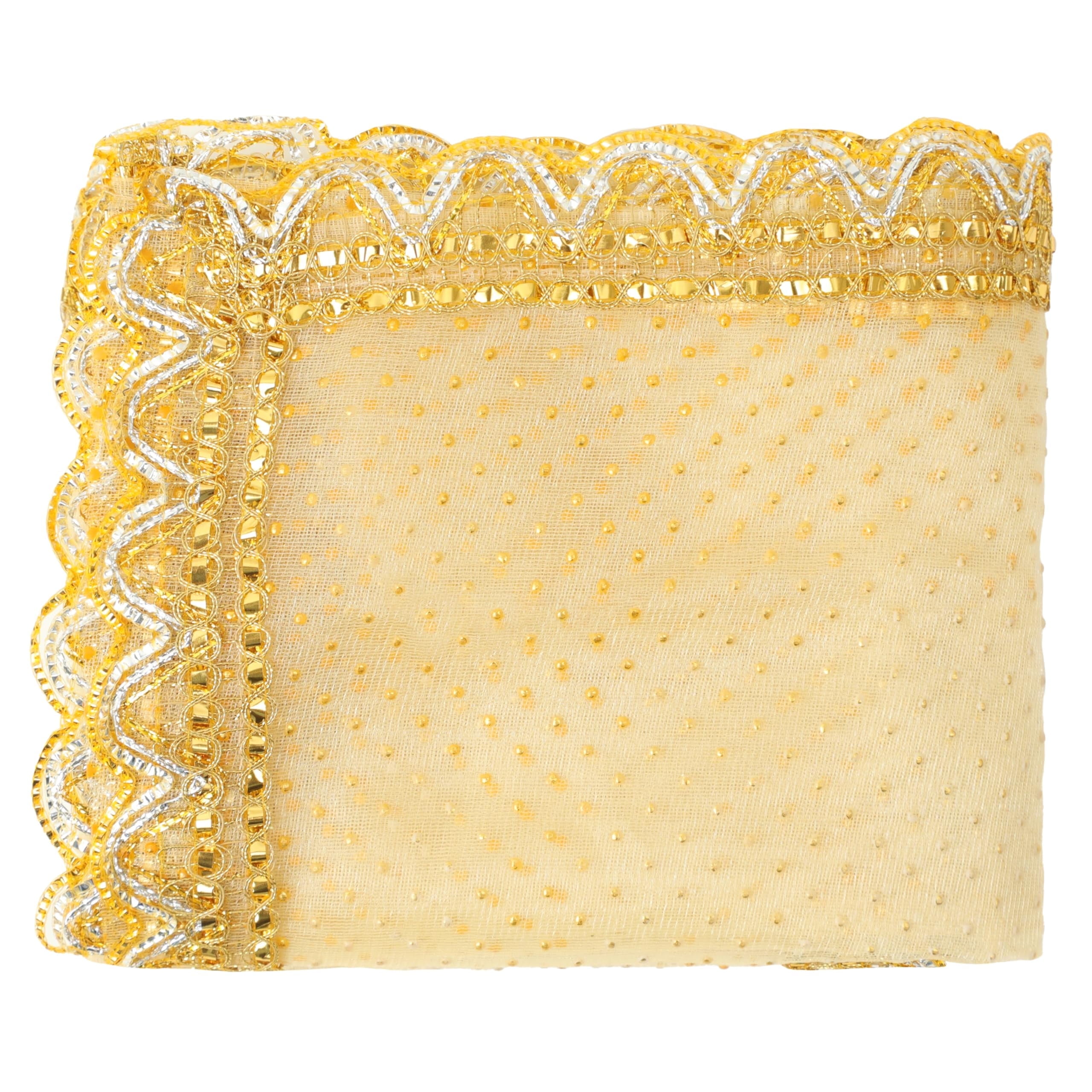 Decorative Chunari Backdrop Artificial Silk Pooja Chunri(Size:-36 Inch X 18 Inch)Chunni Indian Traditional Festival Diwali Decorations Chunr MATA Ki Chunri Statue Chowki Aasan Mat Poster Frame(White)