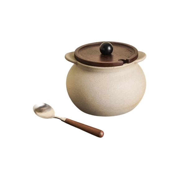 Decorative Clay Seasonings Canister Includes Spoon Large Capacity Hygienic Easy Access Multipurpose Storage Solution