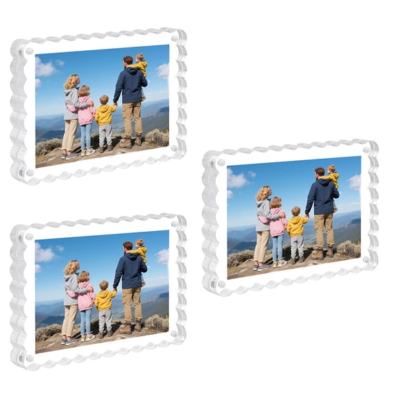 Decorative Clear Acrylic Photo Frame with Scalloped Edges and Double-Sided Display, Design for Pictures and Flat Paper Card