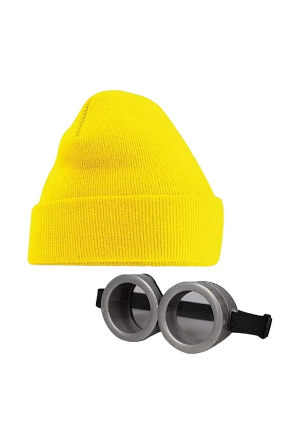 Decorative Gmogad Unisex Beanie Hats Women's Men's Glasses Hats Clothing Sets, Cartoon Costume Accessories Adult Steampunk Goggles Round Glasses and Yellow Hats