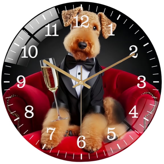 Decorative Clocks: Airedale in Tuxedo Glass Wall Clock ,Sharp Dressed Dog Collection Wall Clock Dog Lover Wall Clock for Homes, Bars, Offices, Man Caves, Garages, And Living Rooms. Style 1212inch