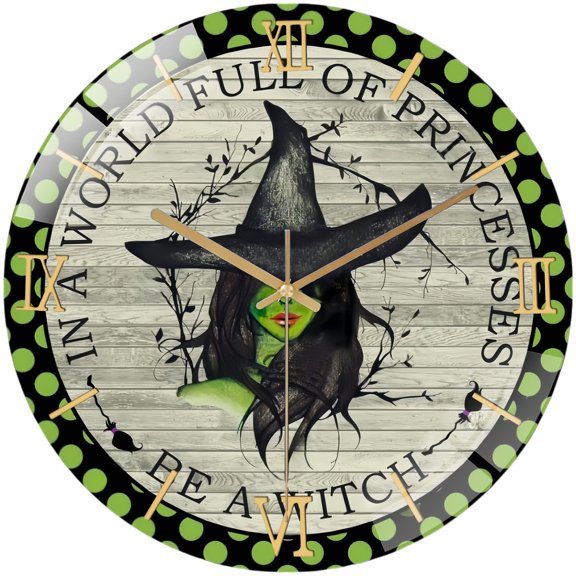Decorative Clocks:Be A Witch Halloween Glass Wall Clock for Homes, Bars, Offices, Man Caves, Garages, And Living Rooms. Also Makes A Great Gift. Style 12×12inch(30×30cm)