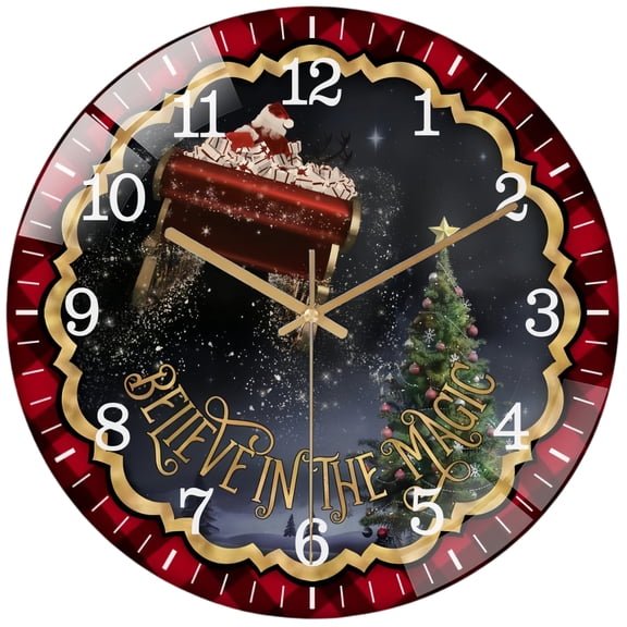 Decorative Clocks: Believe in The Magic Glass Wall Clock ,Christmas Decor Wall Clock for Homes, Bars, Offices, Man Caves, Garages, And Living Rooms. Also Makes A Great Gift. Style 12×12inch(30×30cm)