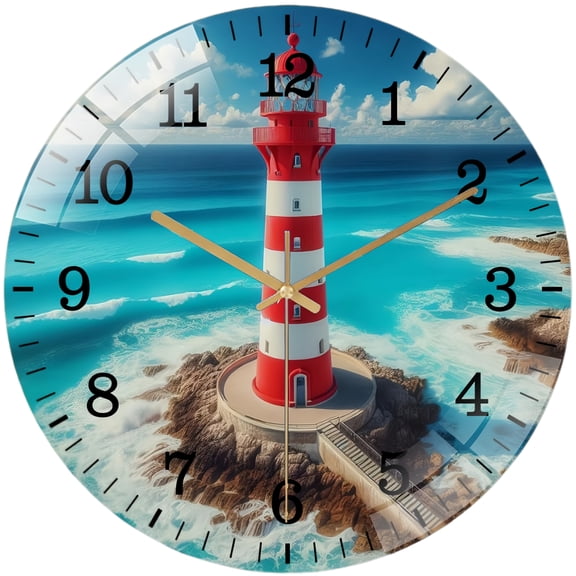 Decorative Clocks: Big Lighthouse Glass Wall Clock ,Home Decor Gift  Ocean Lover Wall Clock.Gift for Her for Homes, Bars, Offices, Man Caves, Garages, And Living Rooms. for Your Home Or Gift Style 12