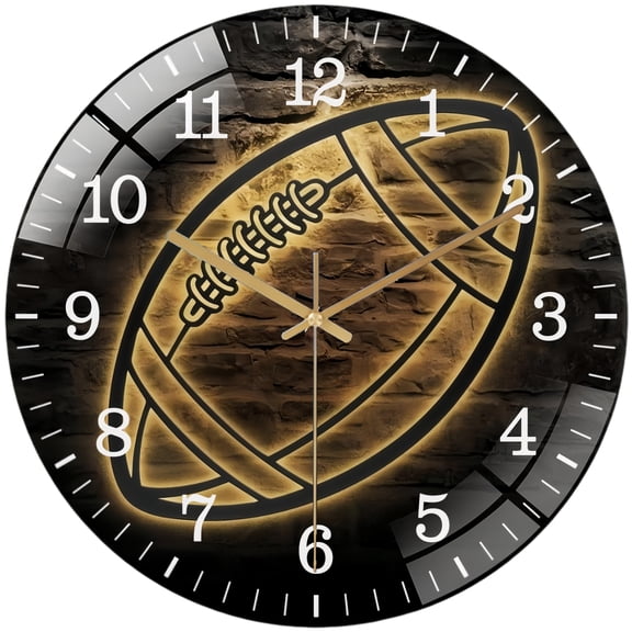 Decorative Clocks Boy American Football Ball Glass Wall Clock, Girl Player Lover Decor Wall Clock for Homes, Bars, Offices, Caves, Garages, And Living Rooms. Also Makes A Great Gift.