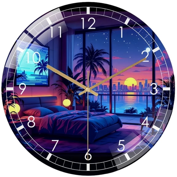 Decorative Clocks: City View from Window Glass Wall Clock, RNatural View from City Ocean View Room Window Decor And Gift Wall Clock for Homes, Bars, Offices, Man Caves, Garages, And Living Rooms .