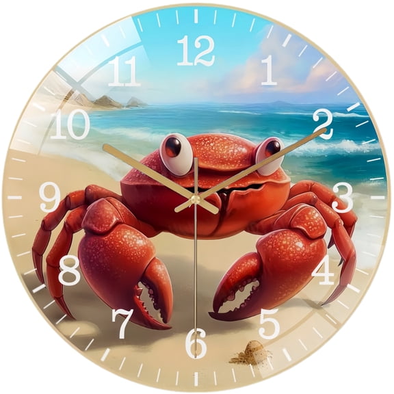 Decorative Clocks: Crab Beach Welcome Glass Wall Clock, Colorful Beach Decor Wall Clock for Homes, Bars, Offices, Man Caves, Garages, And Living Rooms .Also Makes A Great Gift. Style 12×12inch