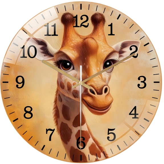 Decorative Clocks: Cute Giraffe Glass Wall Clock, Everyday Nursery Decor Wall Clock for Homes, Bars, Offices, Man Caves, Garages, And Living Rooms .Also Makes A Great Gift. Style 1212inch(3030cm