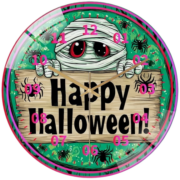 Decorative Clocks: Cute Mummy Peeking Over Glass Wall Clock,  Spooky Hallo Ween Decor Wall Clock  for Homes, Bars, Offices, Man Caves, Garages, And Living Rooms .Also Makes A Great Gift.Hallo-ween