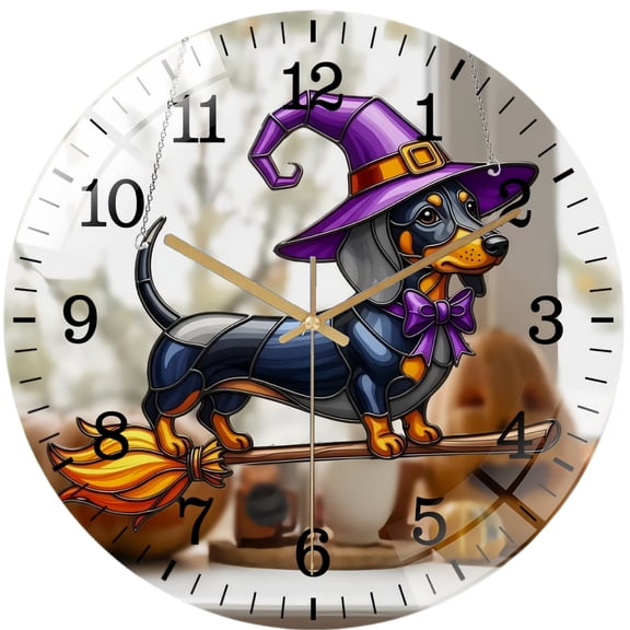 Decorative Clocks: Dachshund Hallo-ween Glass Wall Clock, Dachshund Hallo-ween Home Decor  Wall Clock, Gift For Mom, Dachshund Lovers Gift Style 12×12inch(30×30cm)