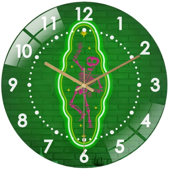 Decorative Clocks: Dancing Skeleton Glass Wall Clock– Hallo-ween PartyWall Clock for Home Decor Wedding Gift Decor. Man Cave Hanging Door Housewarming Halloween Gift Style 12×12inch(30×30cm)