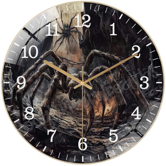Decorative Clocks: Fall Spooky Spider Glass Wall Clock, Spooky Hallo-ween  Decor Wall Clock  for Homes, Bars, Offices, Man Caves, Garages, And Living Rooms. Hallo-ween Gift Style 12×12inch(30×30cm)