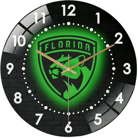 Decorative Clocks: Florida- Panthers Glass Wall Clockr – Modern N H L Team Wall Art Glass Wall Clock, Hockey Fan Gift, Game Room Or Sports Bar Metal Wall Accent Style 12×12inch(30×30cm)