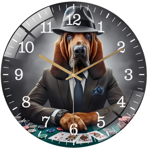 Decorative Clocks: Funny Bloodhound Gambling Glass Wall Clock ,Pet Portrait Wall Clock ,Dog Lover Wall Clock for Homes, Bars, Offices, Man Caves, Garages, And Living Rooms. Style 12×12inch(30×30cm