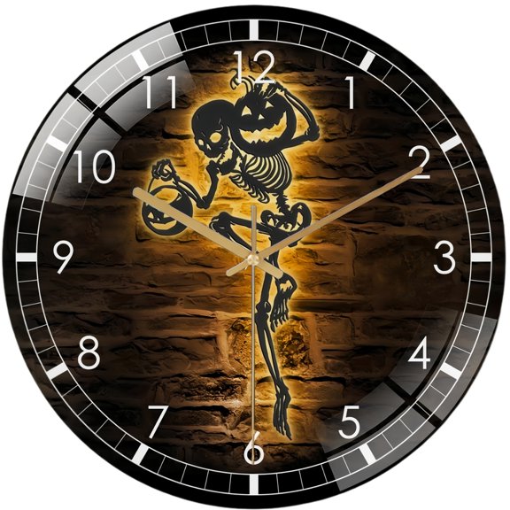 Decorative Clocks: Funny Skeleton Dancer Glass Wall Clock– Skeleton Dancing Wall Clock for Home Decor Wedding Gift Decor. Man Cave Hanging Door Housewarming Hall-oween Gift Style 12×12inch(30×30cm)
