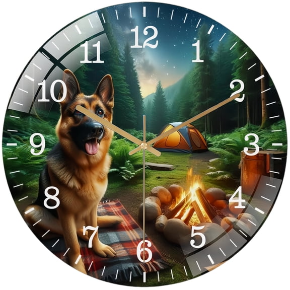 Decorative Clocks: German Shepherd on A Adventure  Glass Wall Clock ,Dog Lover   Wall Clock  for Homes, Bars, Offices, Man Caves, Garages, And Living Rooms. .Also Makes A Great Gift. Style 12×12inch(
