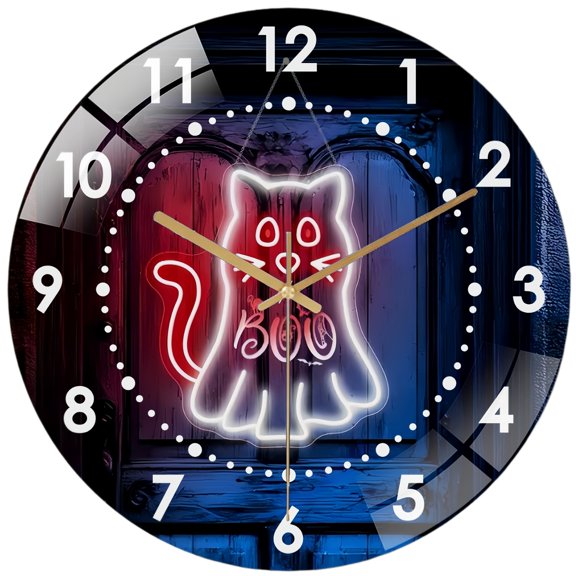 Decorative Clocks: Gho-st Glass Wall Clock,Hallo-ween Funny Boo Decor Wall Clock for Home Decor Hallo-ween Gho St Boo Haunted House Party Wall Art.homes, Bars, Offices, Caves, Garages,