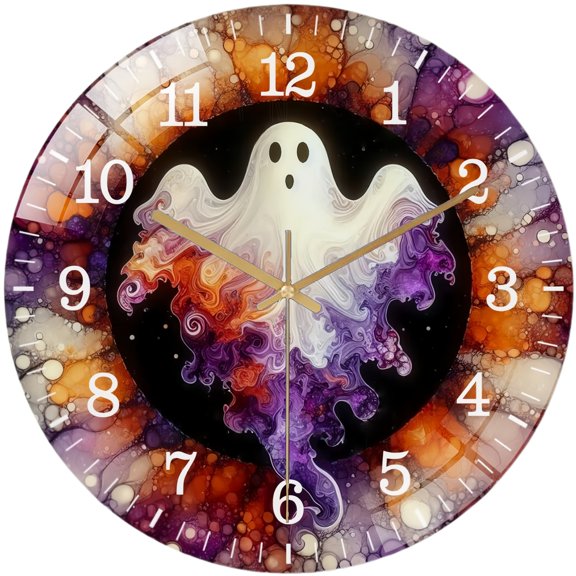 Decorative Clocks: Ghost- Halloween- Glass Wall Clock, Halloween- Decor Wall Clock for Homes, Bars, Offices, Man Caves, Garages, And Living Rooms .Also Makes A Great Gift. Style 12×12inch(30×30cm)