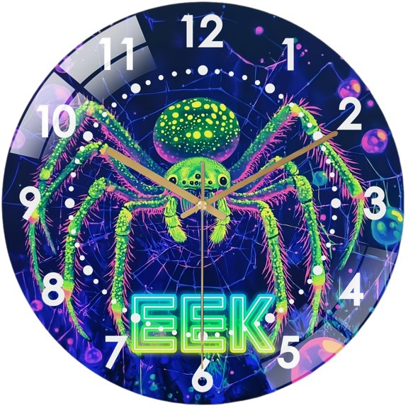 Decorative Clocks: Glowing Neon Spider Glass Wall Clock, Hallo-ween Home Decor Wall Clock, Hallo-ween Gift,Also Makes A Great Gift. Style 12×12inch(30×30cm)