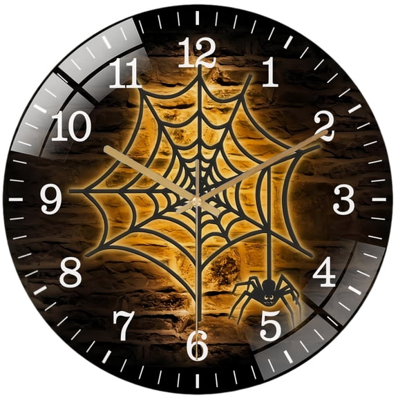 Decorative Clocks: Halloween- Spider Glass Wall Clock,  Creepy Spider Web  Decor Wall Clock for Homes, Bars, Offices, Man Caves, Garages, And Living Rooms .Also Makes A Great Gift.Home Decor