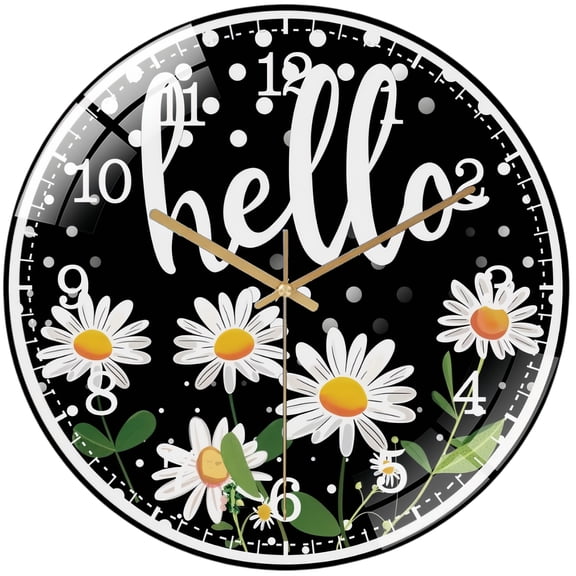 Decorative Clocks Hello Daisy Polka Dot Metal Wreath Glass Wall Clock Decor Wall Clock for Homes, Bars, Offices, Man Caves, Garages, And Living Rooms. Also Makes A Great Gift. Style 1212inch
