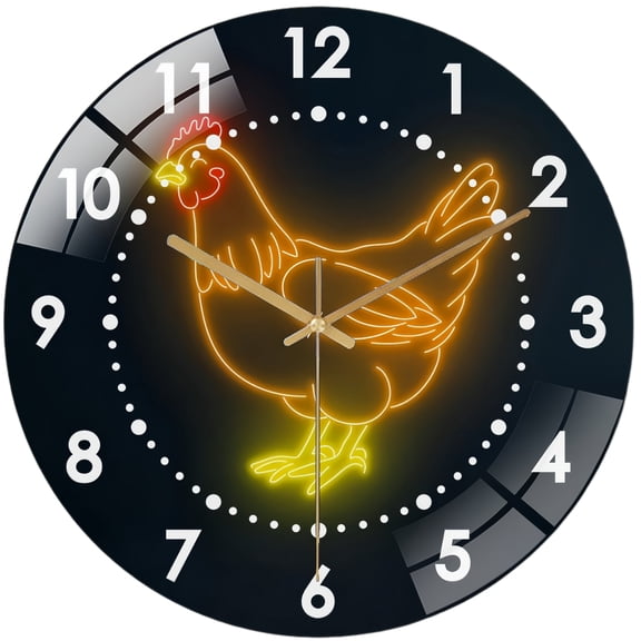 Decorative Clocks: Hen Chicken Glass Wall Clock ,Chicken Animal Special Gift Wall Clock for Home Decor, Christmas Gift for Bedroom, Game Room, Man Cave, Party Decor . Style 12×12inch(30×30cm)