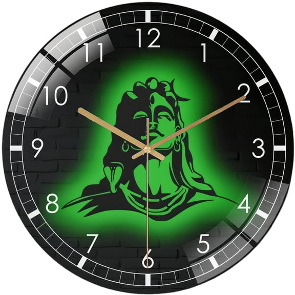 Decorative Clocks: Lord ShivaGlass Wall Clock ,Spiritual Hindu Wall Art Glass Wall Clock, Meditation Room Accent, Indian God Decor for Temple Or Home Style 12×12inch(30×30cm)